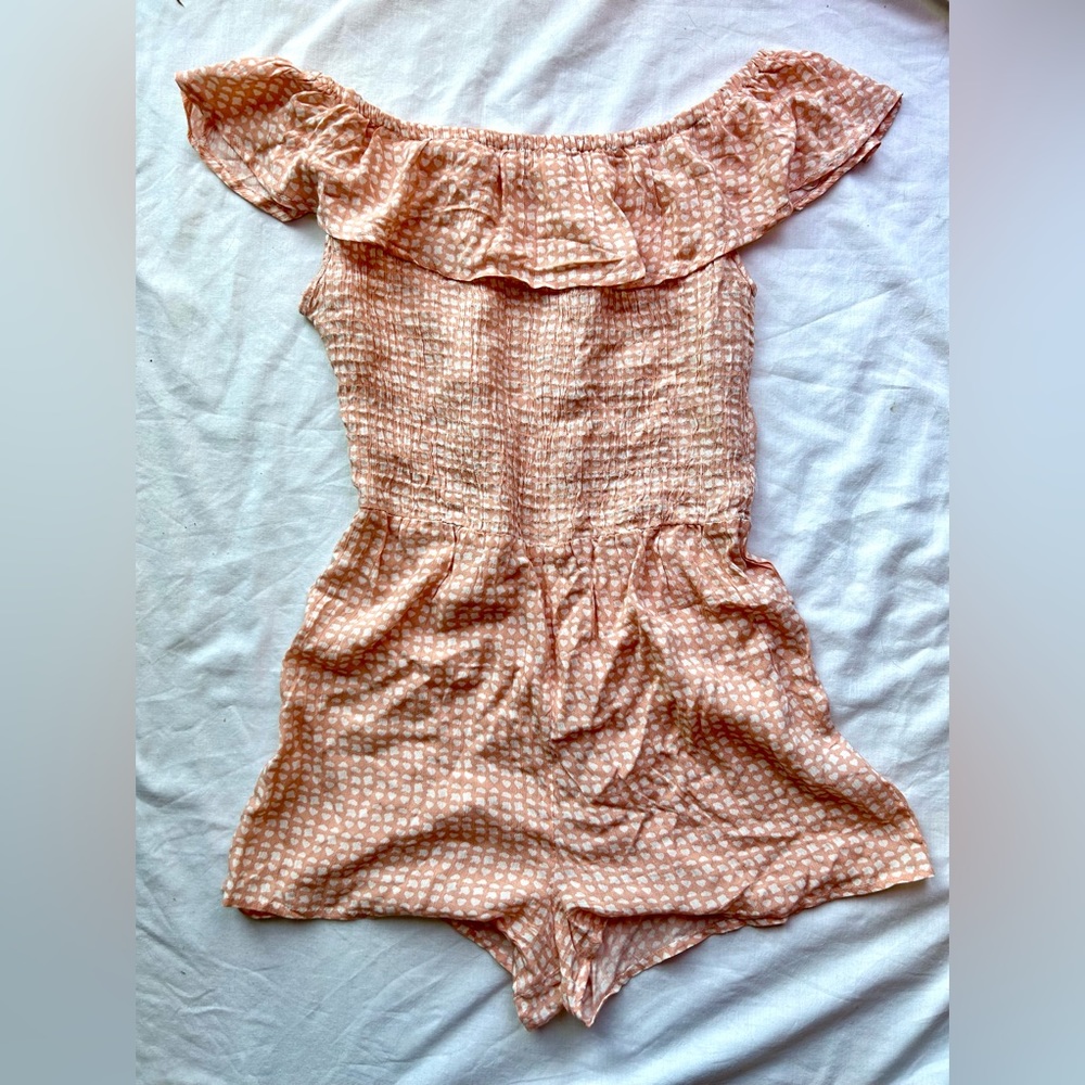 Kiwi + Punch Peach Patterned Smocked Romper size Juniors Medium